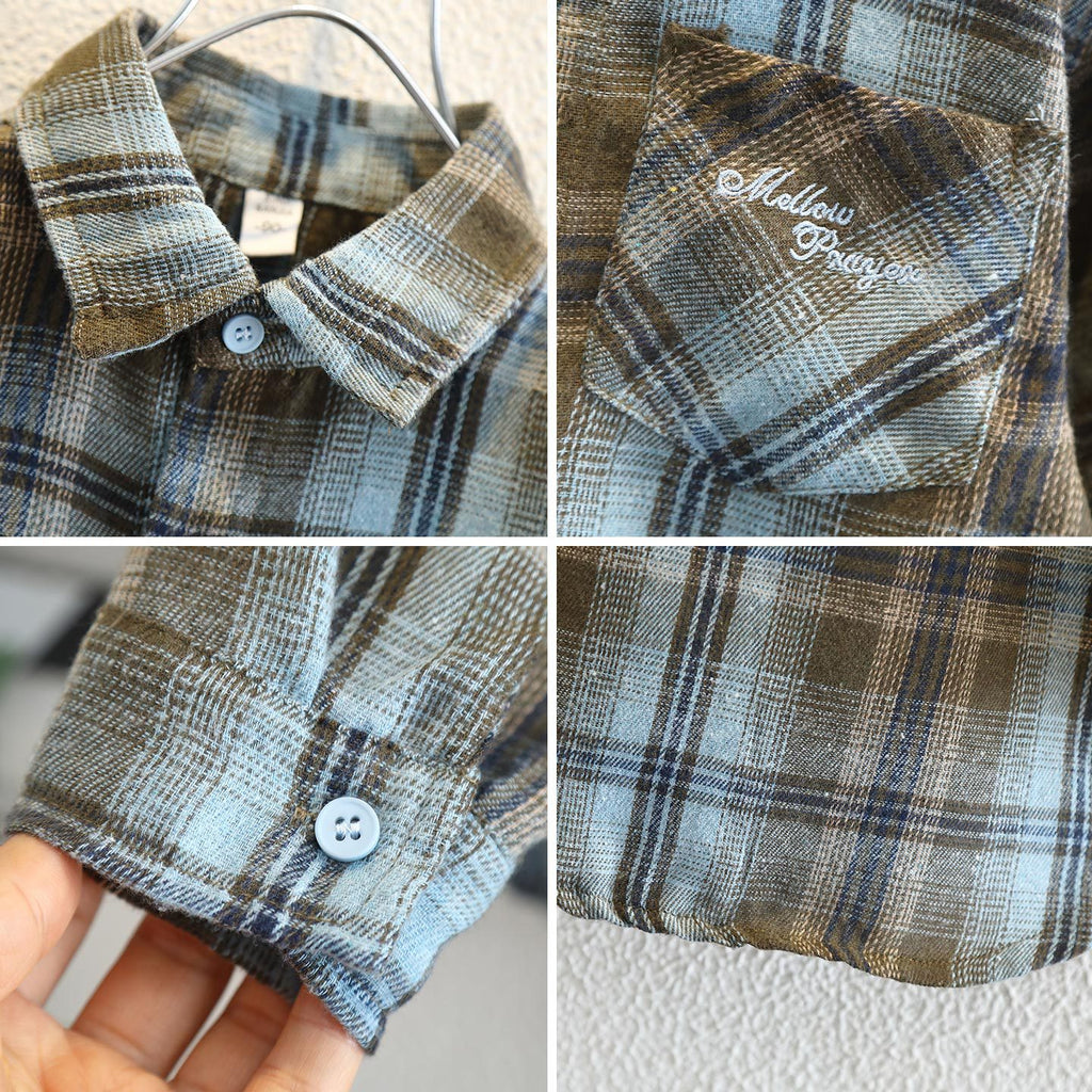 Boys Long Sleeve Plaid Shirt Casual Top