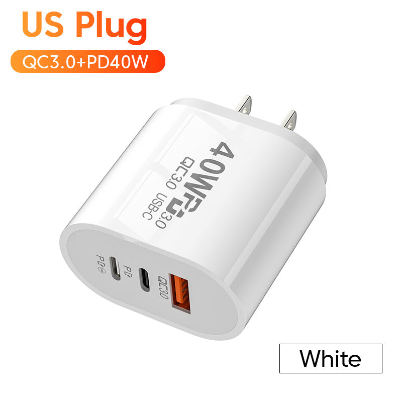 Dual PD+USB fast charging standard 40W European/American standard travel charger