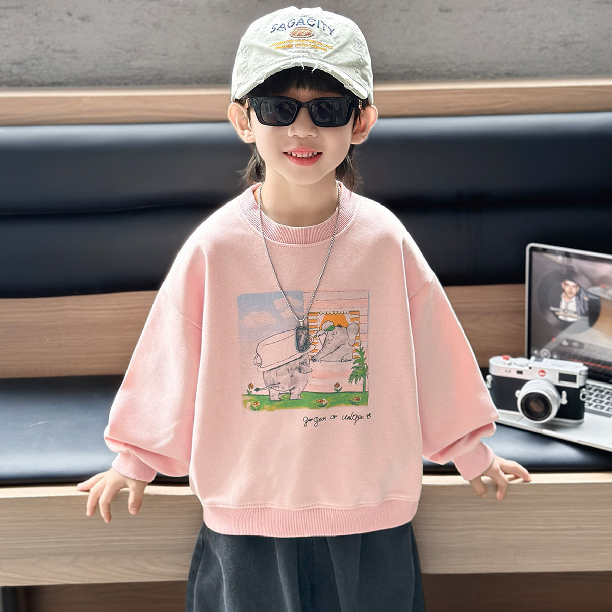 Stylish Boys Long Sleeve Crew Neck Pullover Sweatshirt