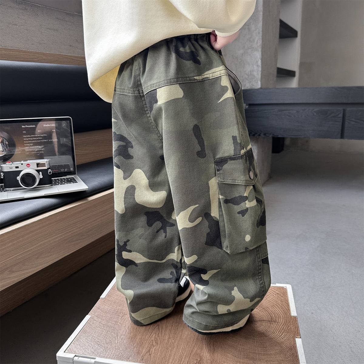 Boys Camouflage Cargo Pants Casual Straight Leg Trousers