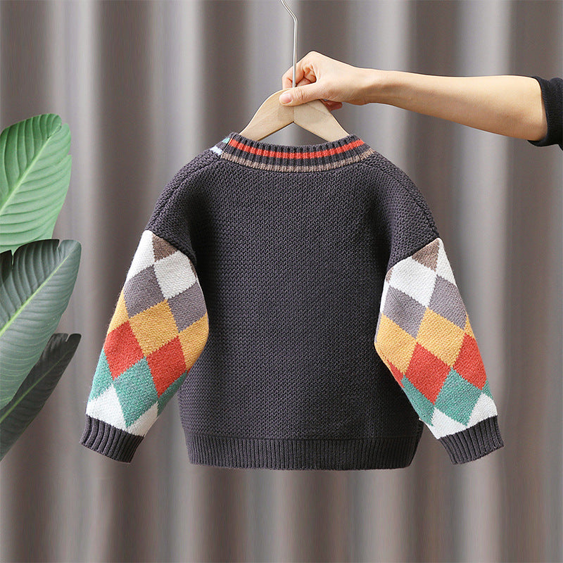 Boys' Knit Cardigan Jacket with Lapel Collar