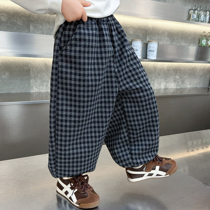 Boys’ Plaid Trousers with Elastic Waist