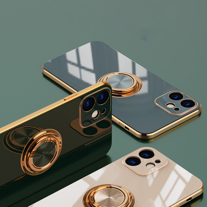 Applicable apple iphone13 phone case 14promax14/7P/XS plating finger ring protective cover car magnetic