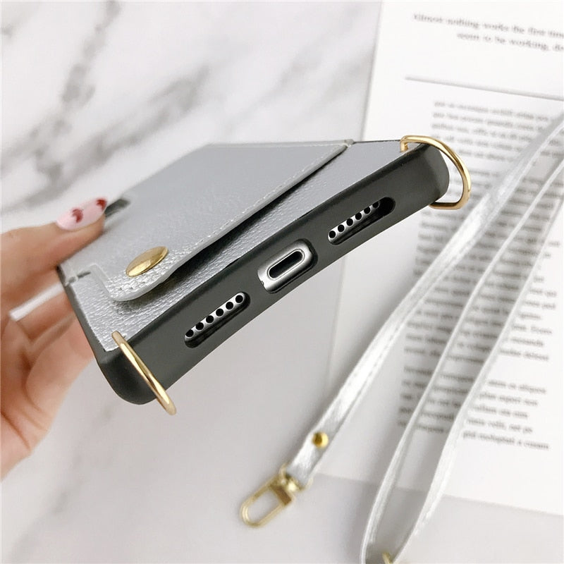 Lanyard Crossbody Wallet Case For iPhone 13 12 11 Pro Max XS MAX XR X 7 8 Plus Leather Card Slot With Shoulder Strap Back Cover