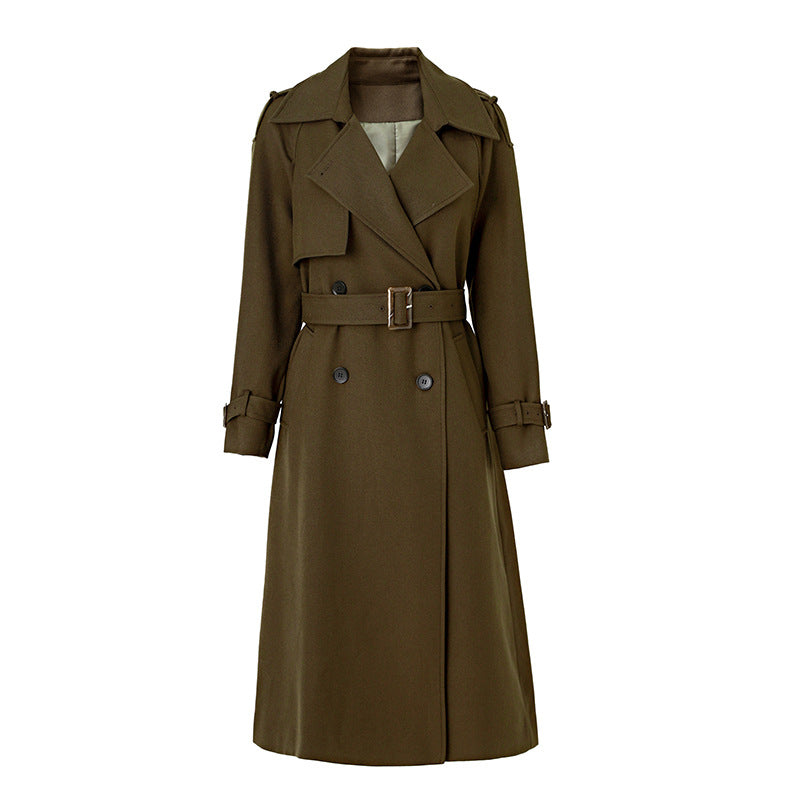 Double-Breasted Belted Mid-Length Petite Women's Trench Coat