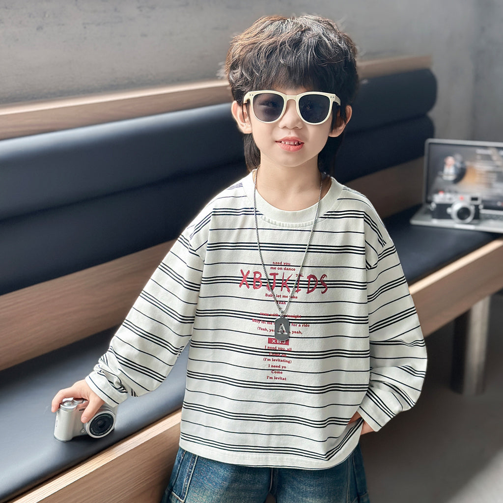 Boys Striped Long Sleeve T-Shirt Casual Versatile Lightweight Top