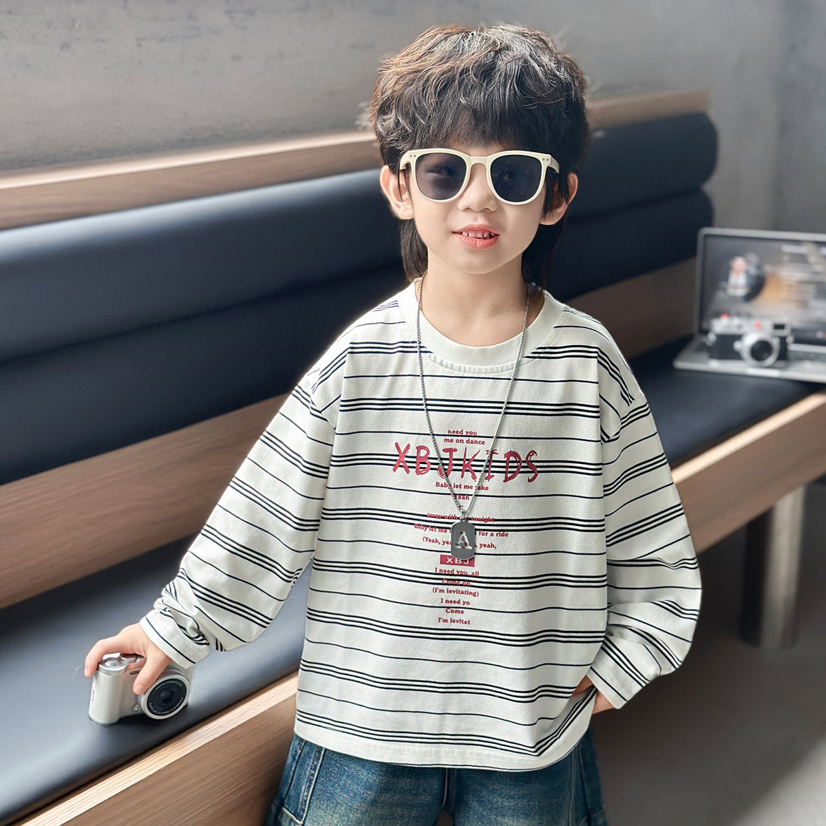 Boys Striped Long Sleeve T-Shirt Casual Versatile Lightweight Top