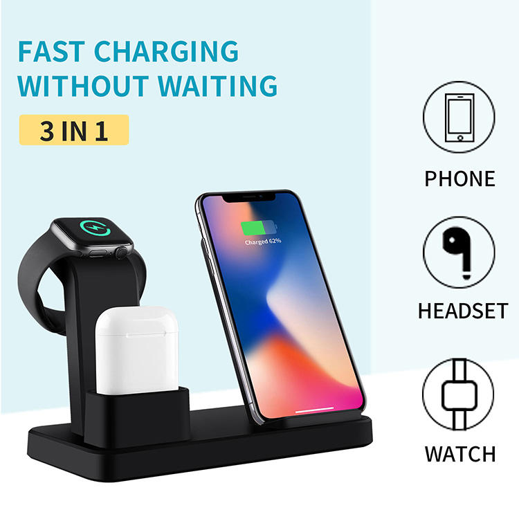 Supporto di ricarica wireless 3 in 1 per telefono, auricolari e orologio