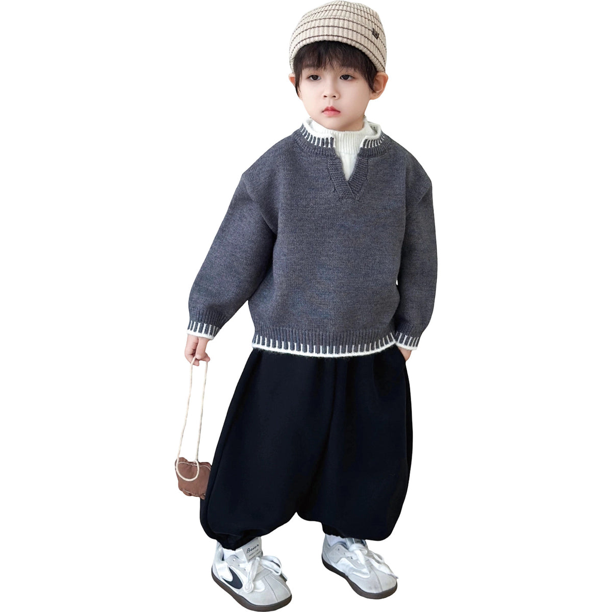 Boys' Autumn Winter Thickened Long Sleeve Casual Knit Sweater