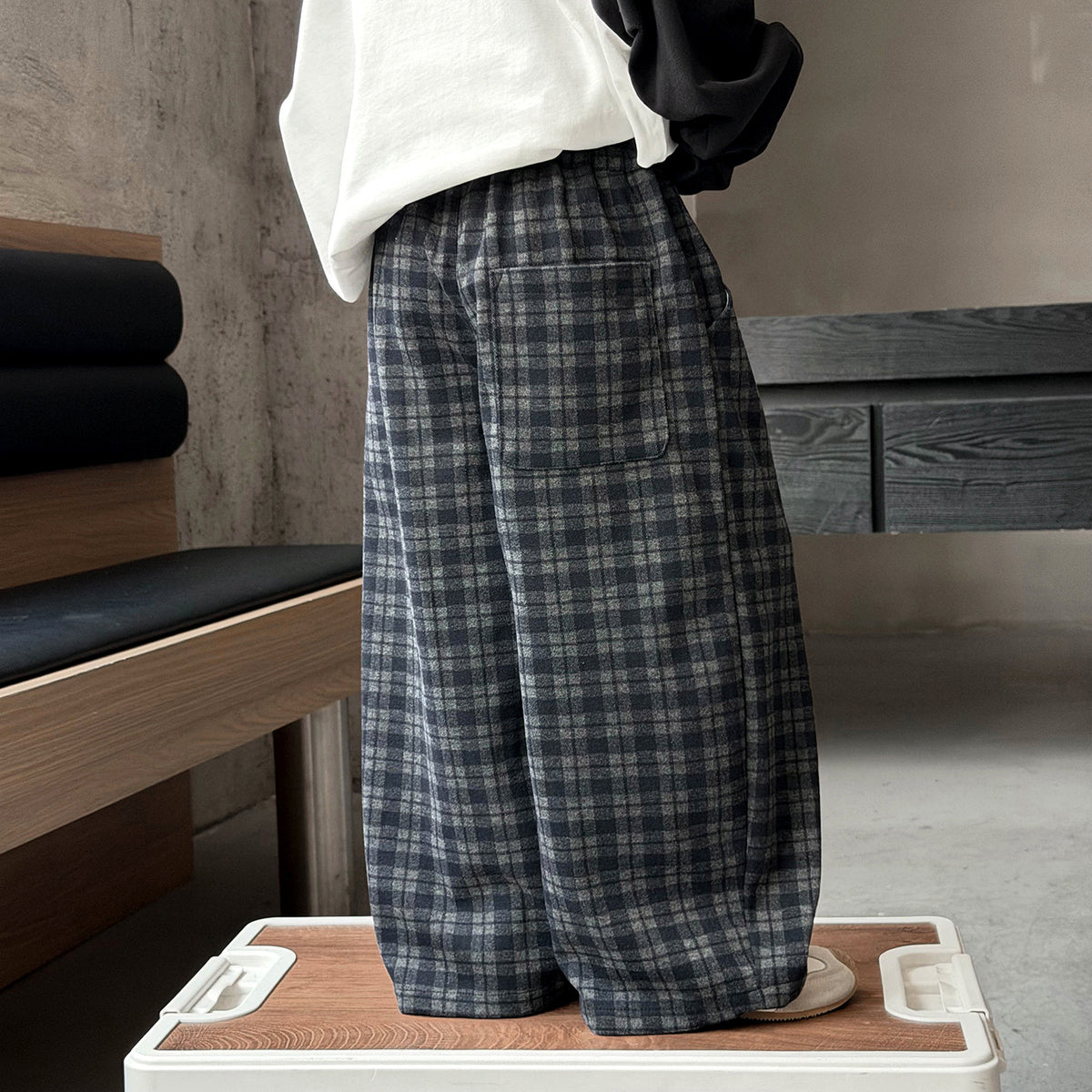 Boys Casual Plaid Wide Leg Straight Leg Scimitar Pants