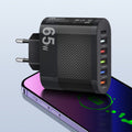 Standard 65W 5USB+Type-C mobile phone charger with multi interface charging head