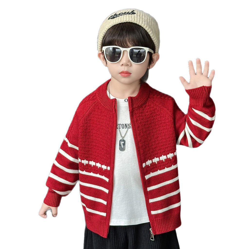 Kids Boys Thick Knit Cardigan Jacket Winter Warm Sweater