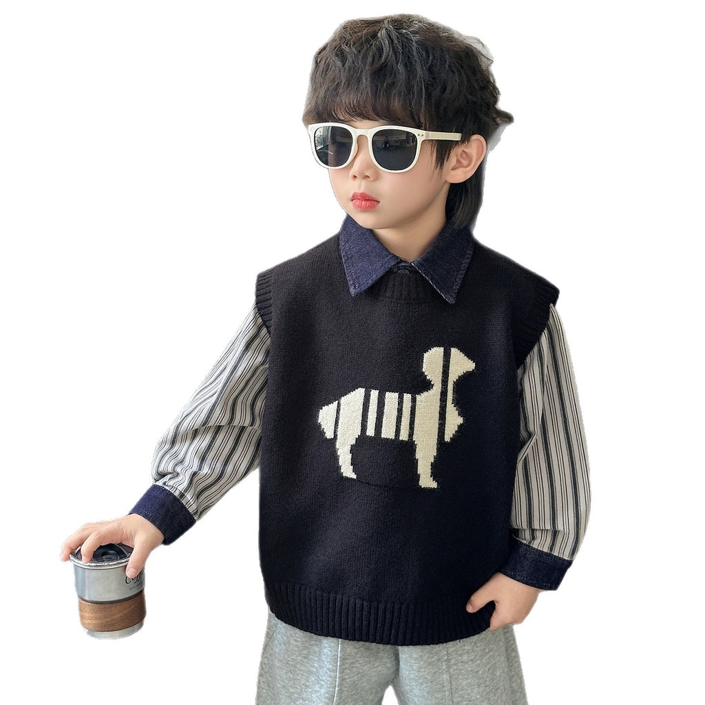 Boys Fashion Jacquard Knitted Vest Spring Autumn Casual Waistcoat