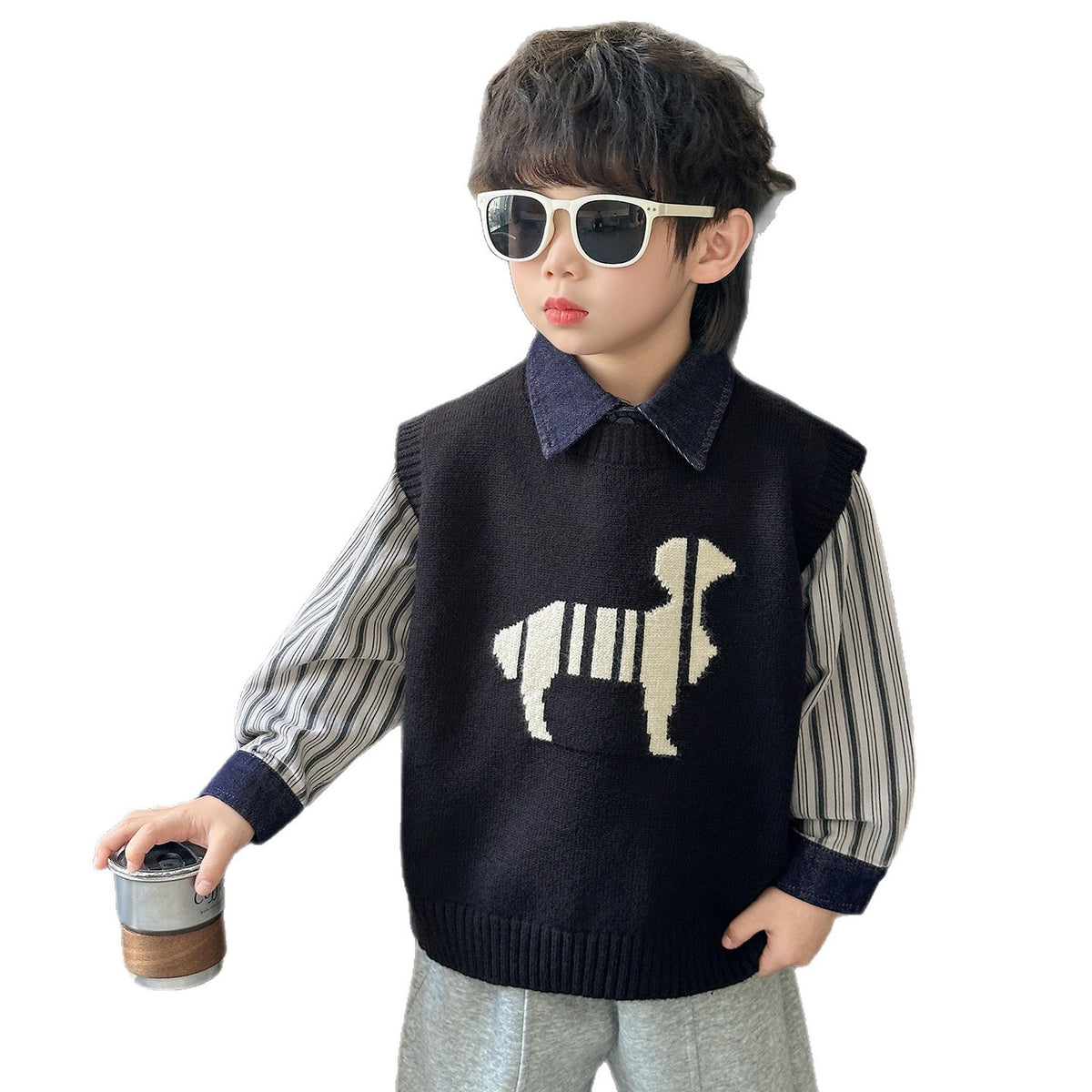 Boys Fashion Jacquard Knitted Vest Spring Autumn Casual Waistcoat