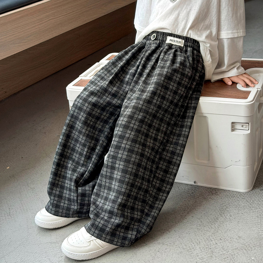 Boys Casual Plaid Wide Leg Straight Leg Scimitar Pants