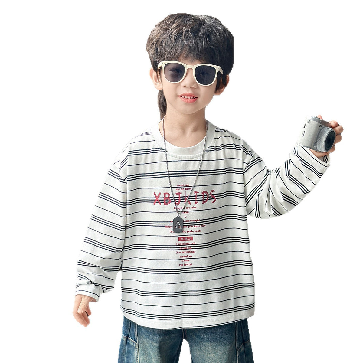 Boys Striped Long Sleeve T-Shirt Casual Versatile Lightweight Top