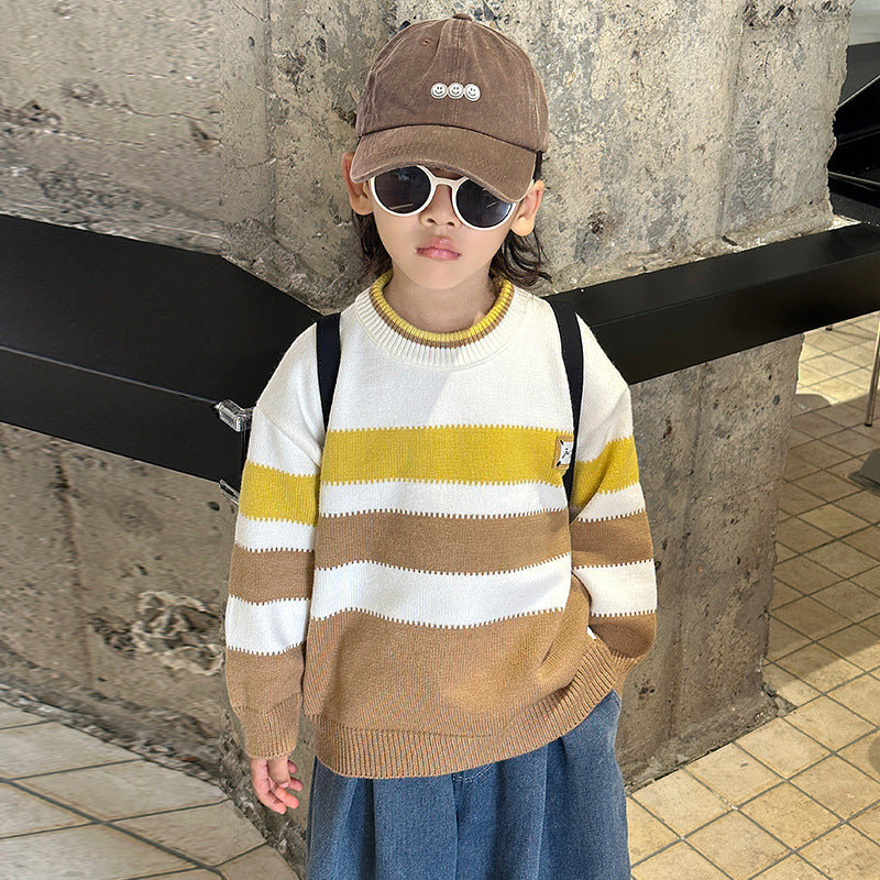 Boys' Knit Pullover Sweater with Letter and Cartoon Print