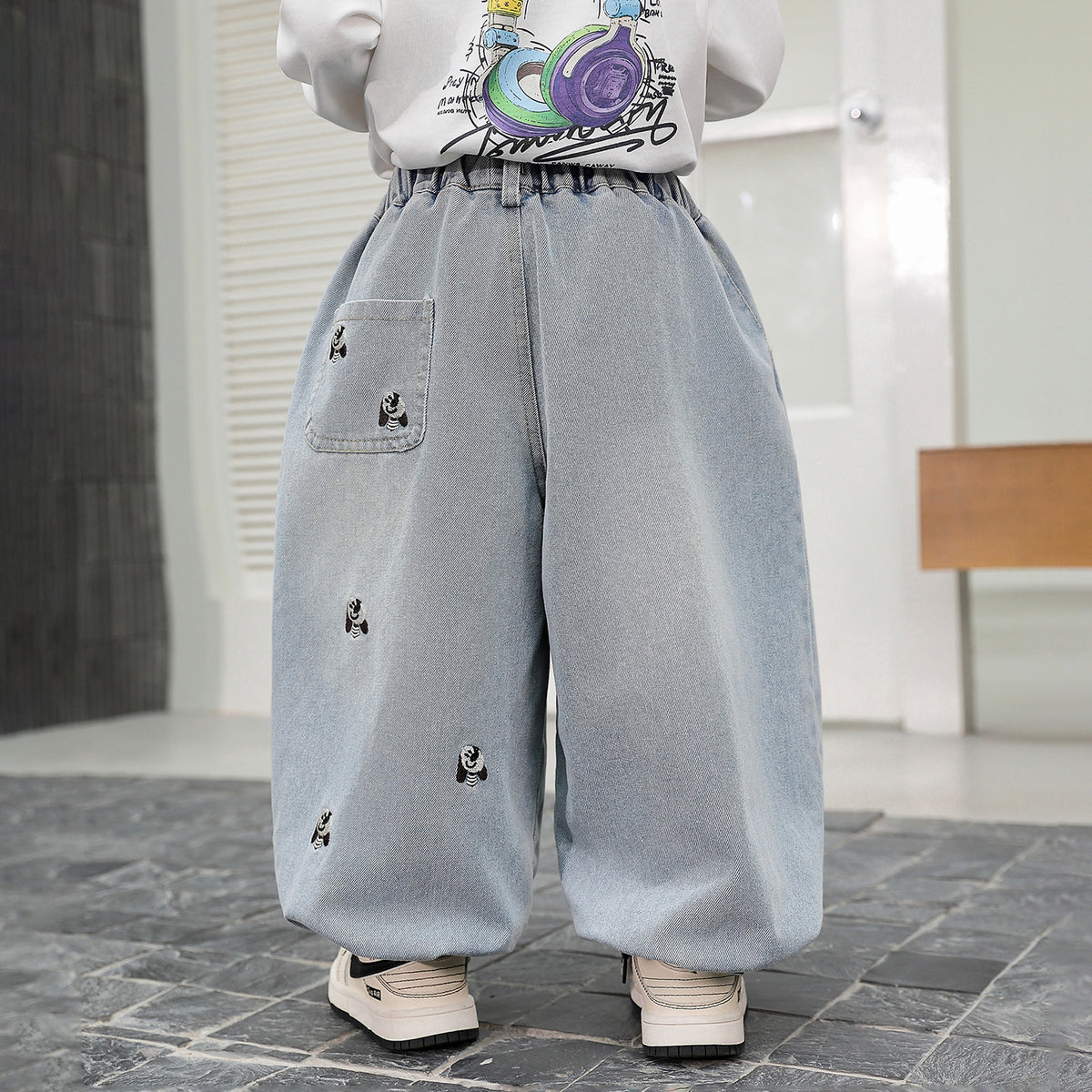 Boys  Casual Denim Curved Pants Spring Autumn Versatile Trousers