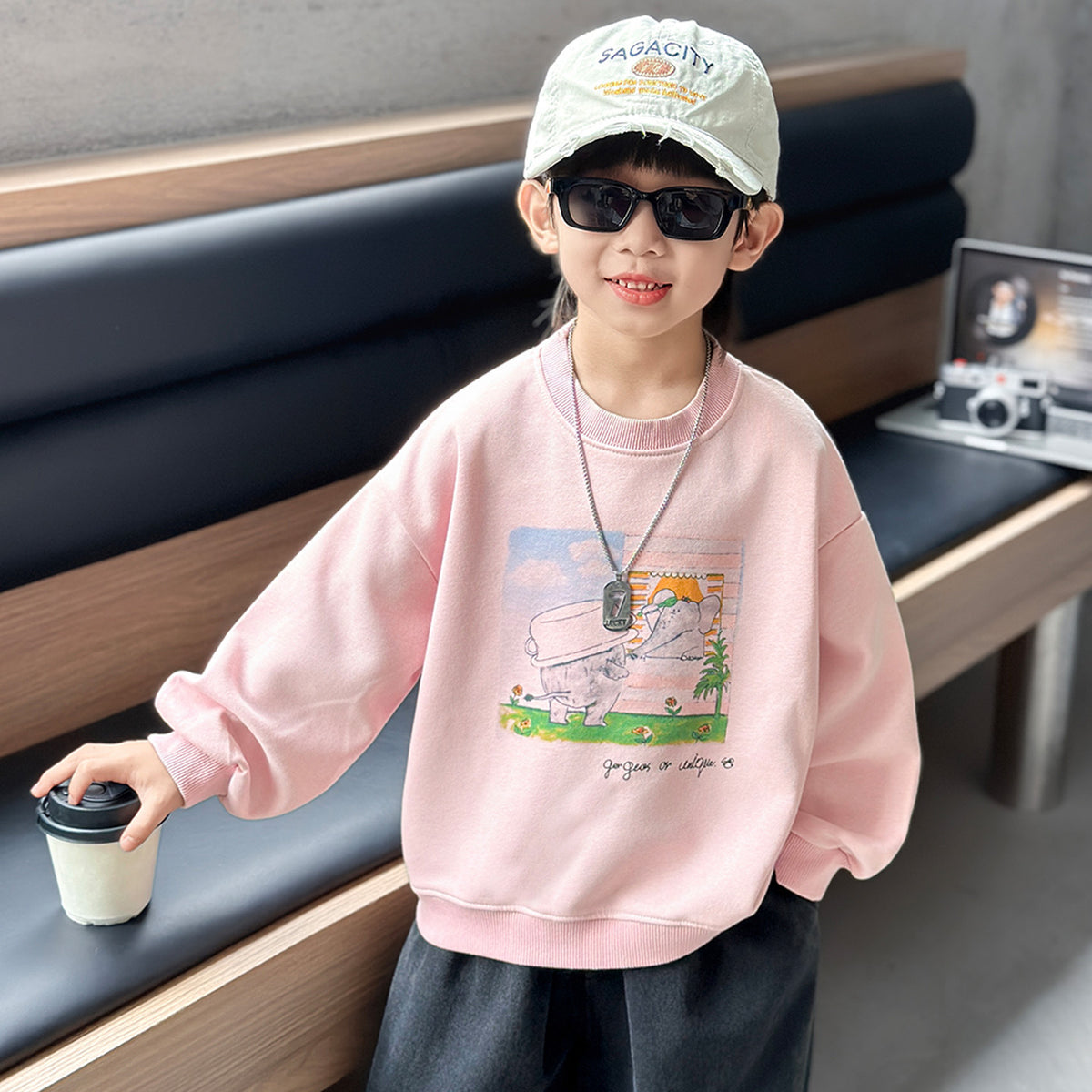 Stylish Boys Long Sleeve Crew Neck Pullover Sweatshirt