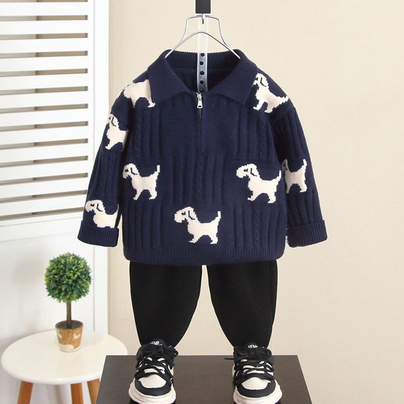 Boys' Cartoon Half Zip Knit Sweater