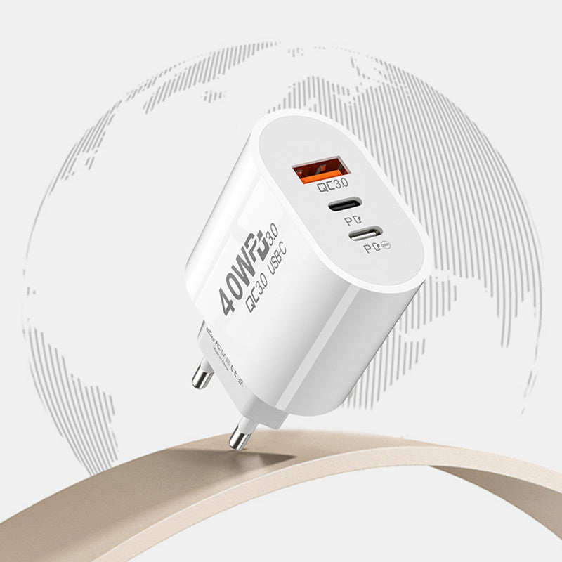 Dual PD+USB fast charging standard 40W European/American standard travel charger
