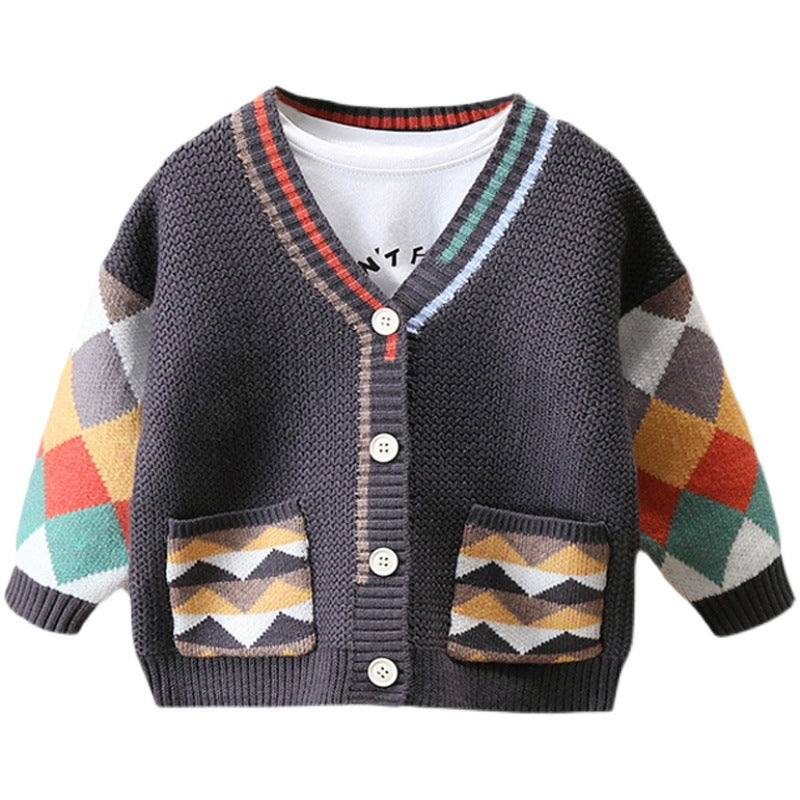 Boys' Knit Cardigan Jacket with Lapel Collar
