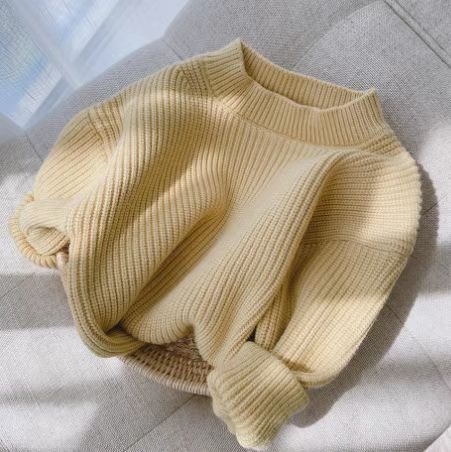 Girls Solid Color Knit Sweater Thickened Warm Autumn Winter Casual Pullover Top