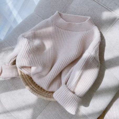 Girls Solid Color Knit Sweater Thickened Warm Autumn Winter Casual Pullover Top
