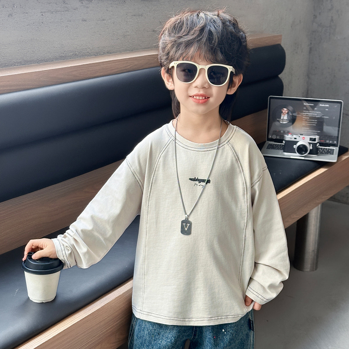 Soft Casual Boys Long Sleeve Cartoon Print Crew Neck T-shirt