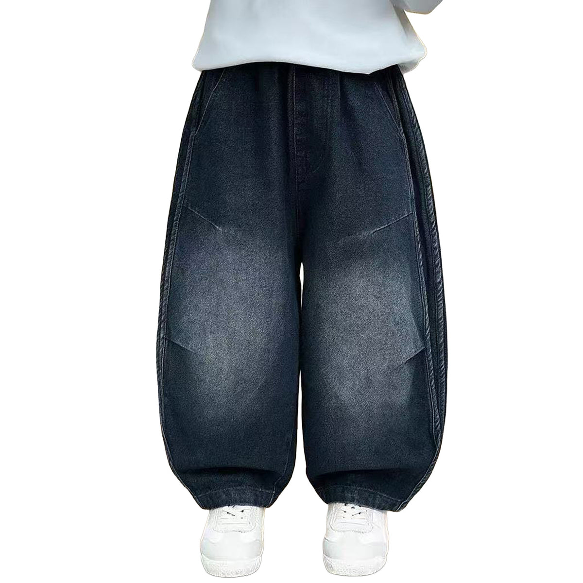 Boys' Wide-Leg Denim Pants with Elastic Waist