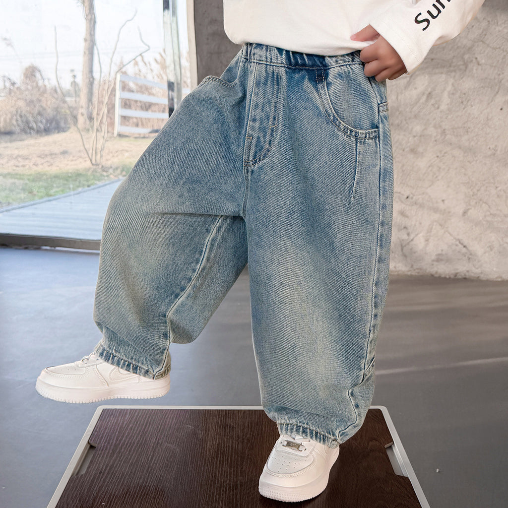 Boys' Style Trendy Curved Leg Denim Jeans