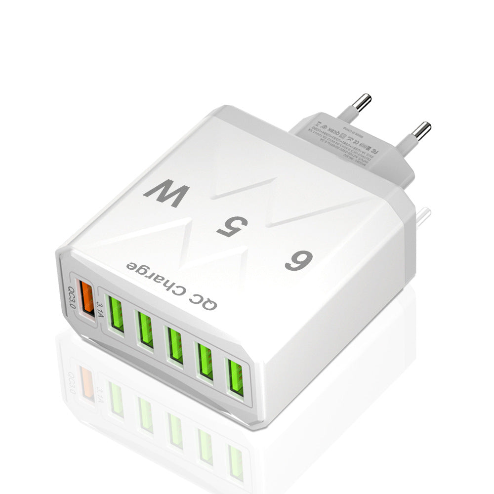 Standard 65W fast charging Korean standard mobile phone charger 6USB multi port fast charging head travel charger