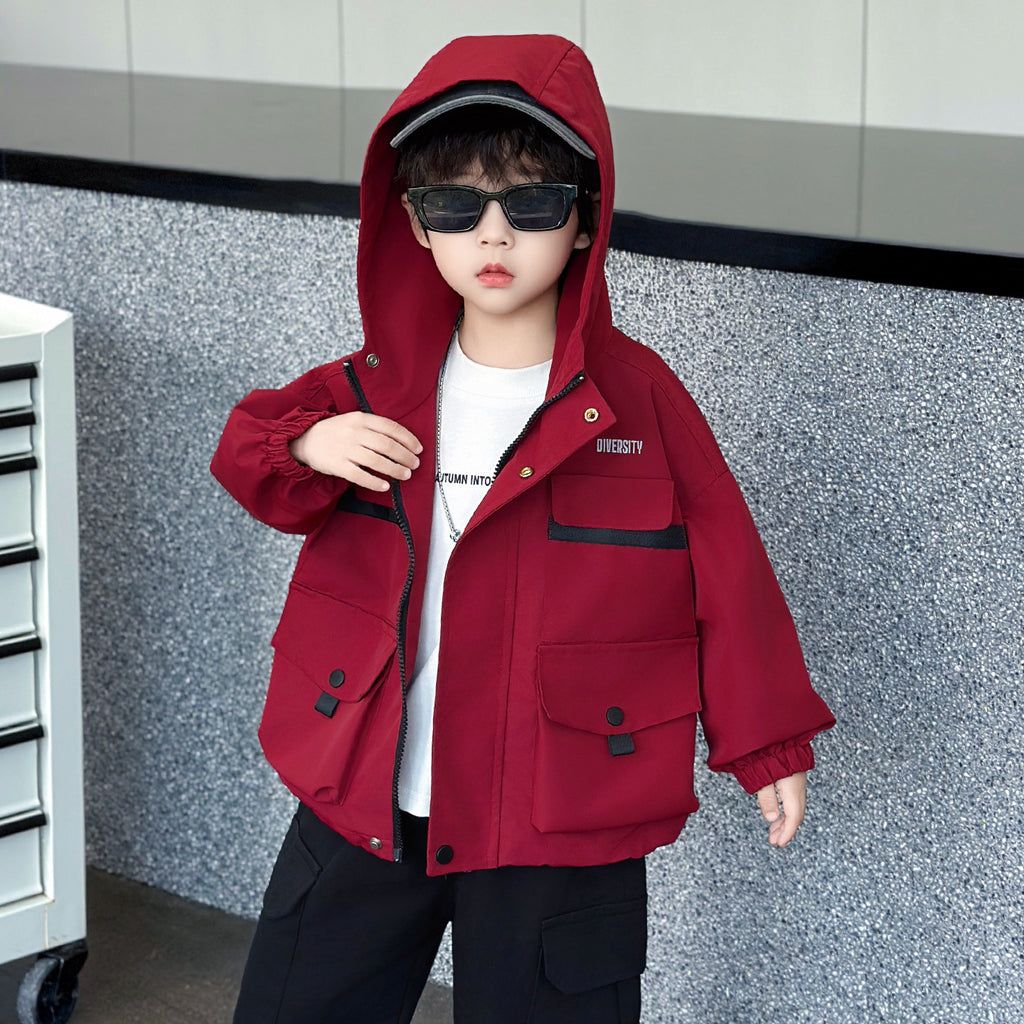 Children’s Hooded Windbreaker Jacket – Purple or Red