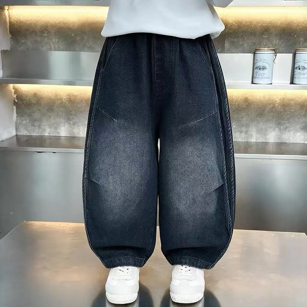 Boys' Wide-Leg Denim Pants with Elastic Waist