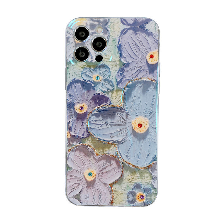 Oil Painting Purple Blue Daisy Flowers Suitable For Apple 8plus/13 Mobile Phone Cover Flash Drill iPhone 12ProMax Soft 11