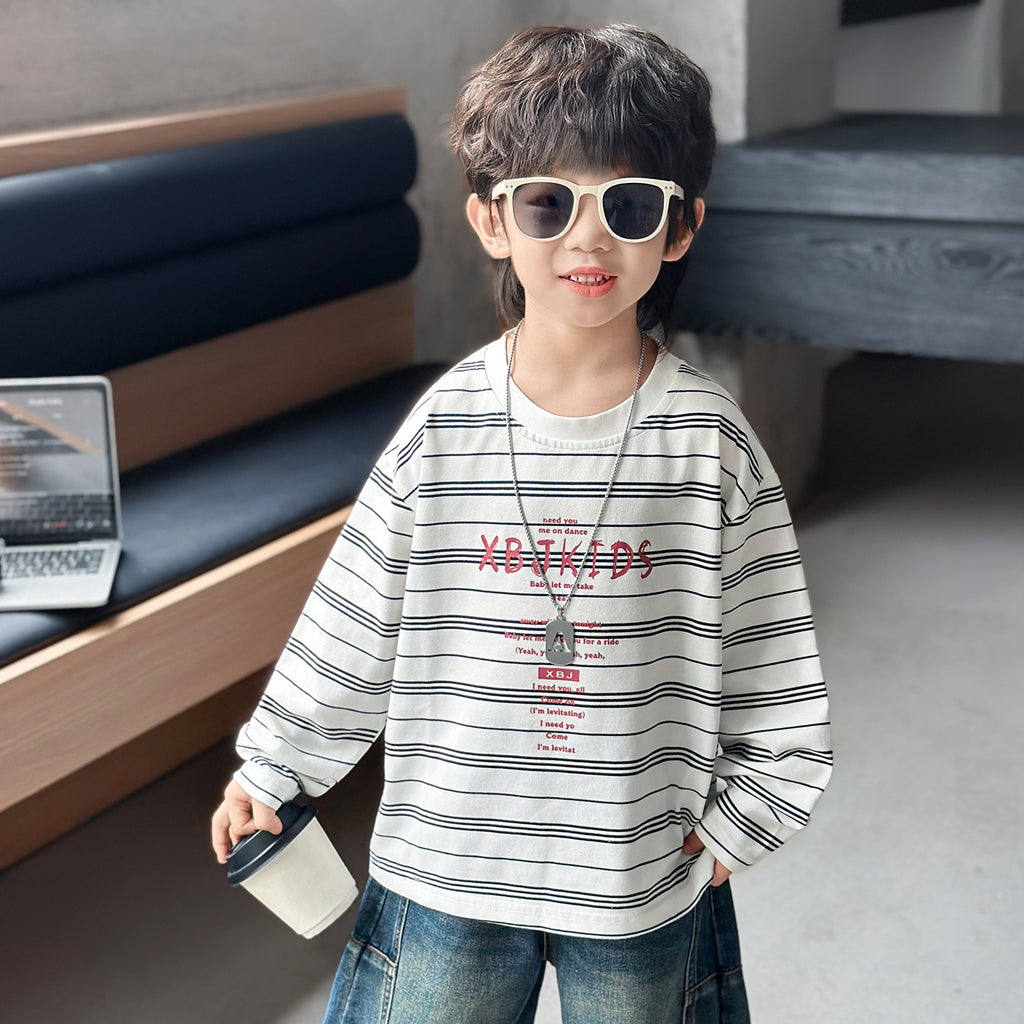 Boys Striped Long Sleeve T-Shirt Casual Versatile Lightweight Top