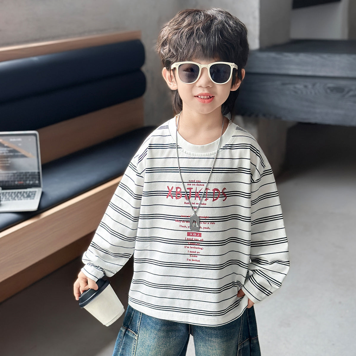 Boys Striped Long Sleeve T-Shirt Casual Versatile Lightweight Top