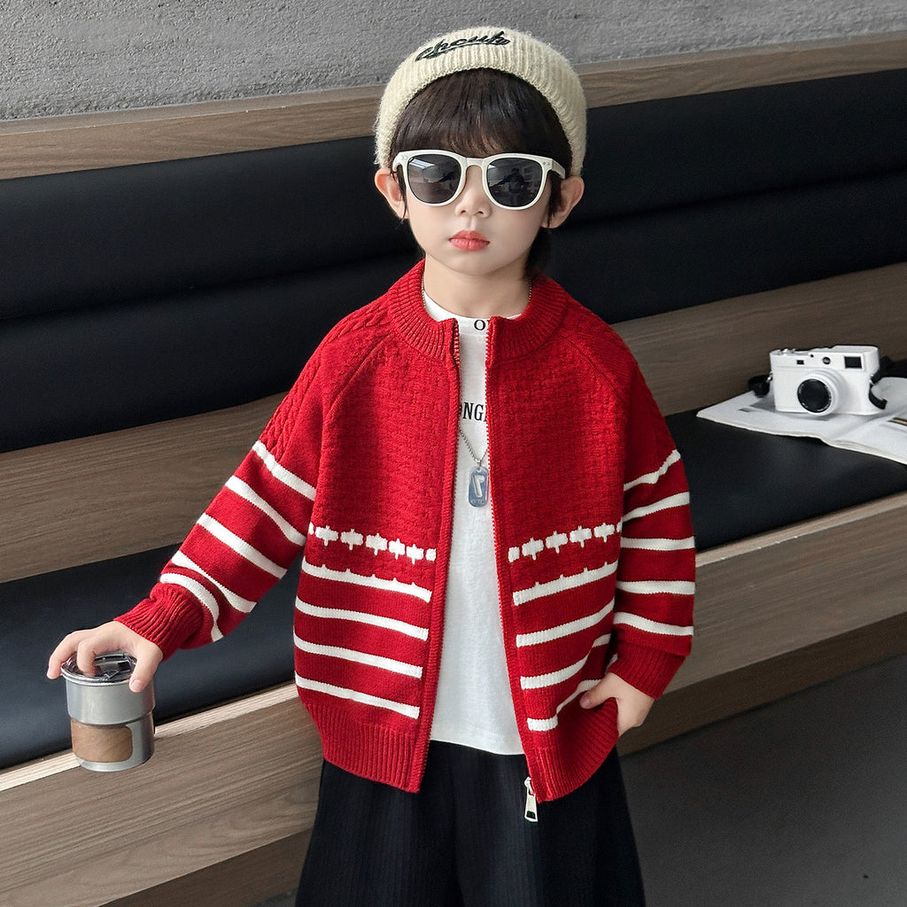 Kids Boys Thick Knit Cardigan Jacket Winter Warm Sweater
