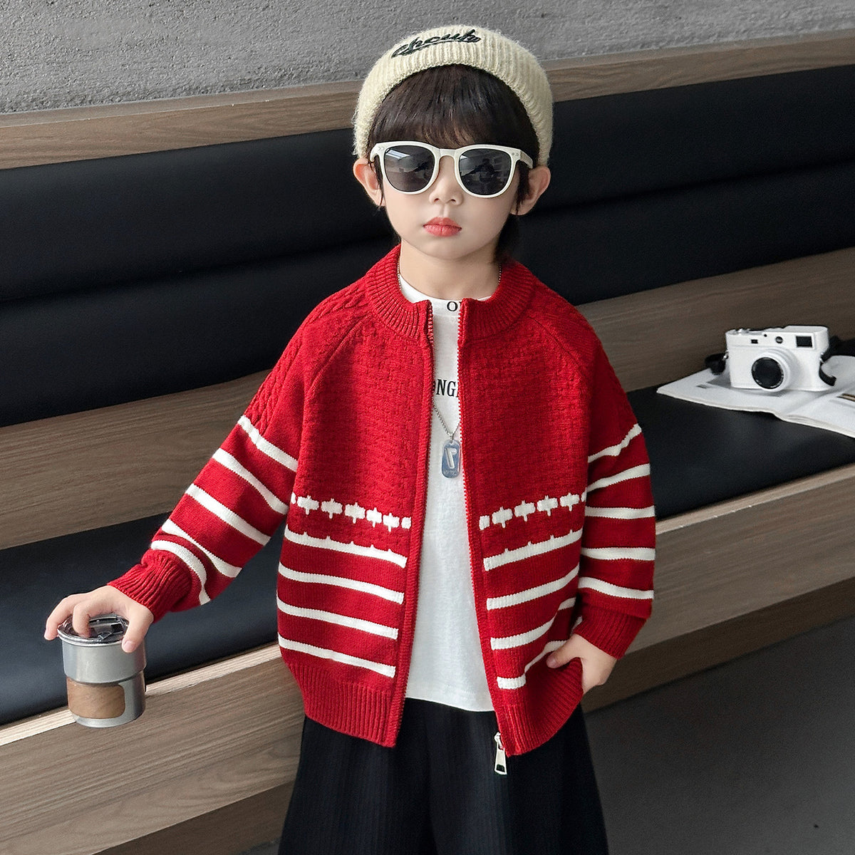 Kids Boys Thick Knit Cardigan Jacket Winter Warm Sweater