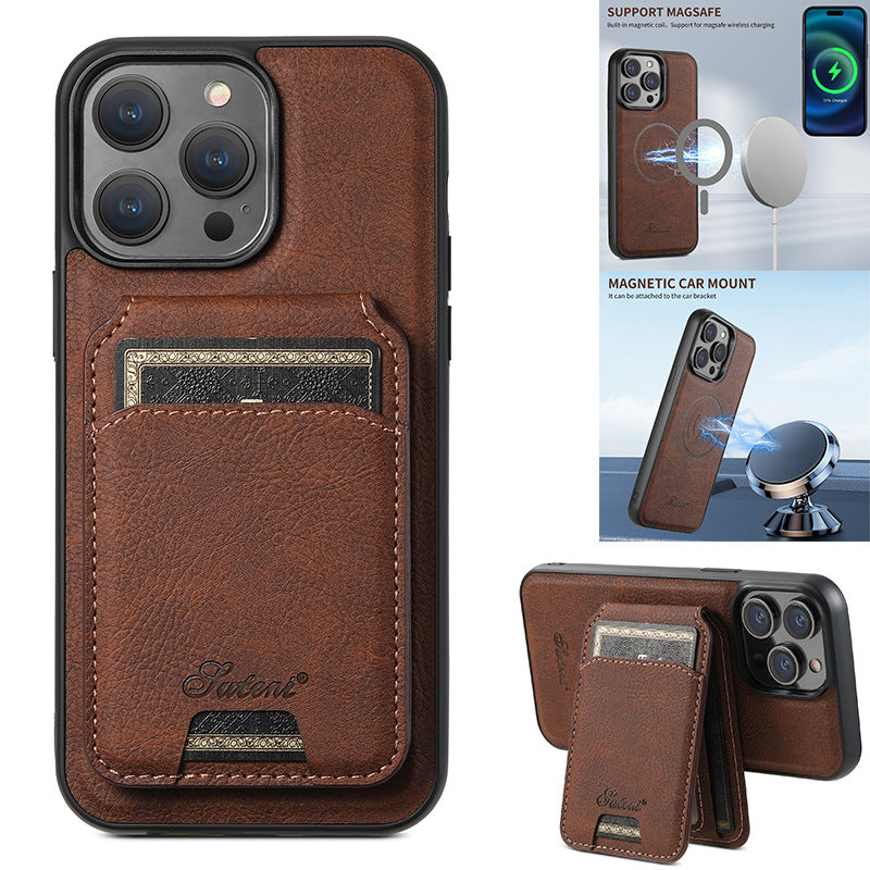 Suitable for Apple 15 phone case car magnetic suction iPhone 14 ProMax anti drop 2-in-1 card insertion case protective cover