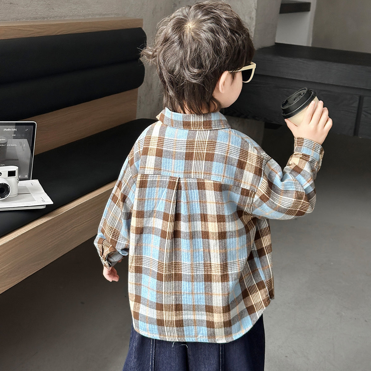 Boys' Casual Plaid Long Sleeve Collared Shirt