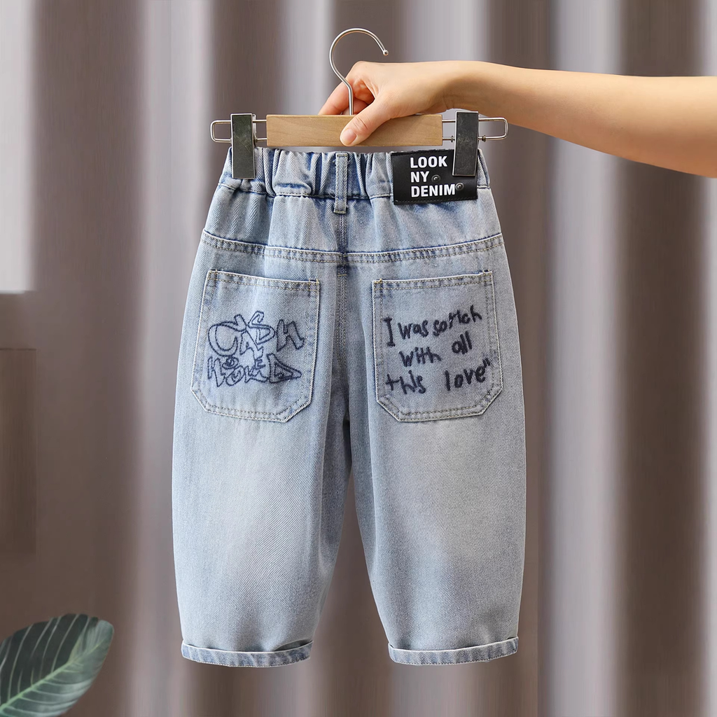 Boys’ Light-Wash Denim Trousers with Elastic Waist