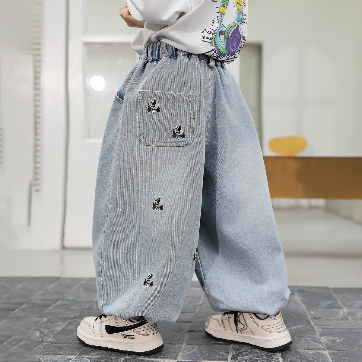 Boys  Casual Denim Curved Pants Spring Autumn Versatile Trousers