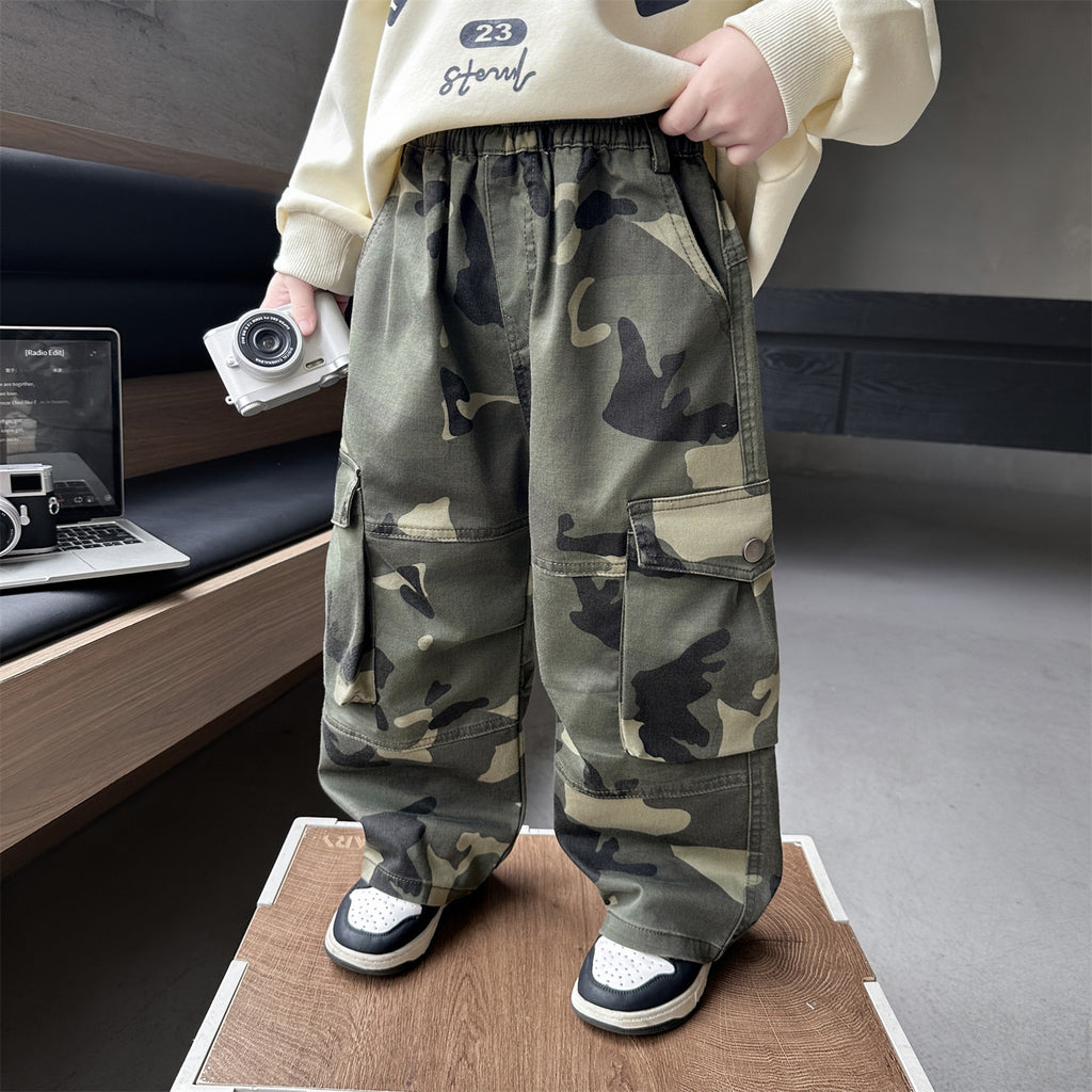 Boys Camouflage Cargo Pants Casual Straight Leg Trousers