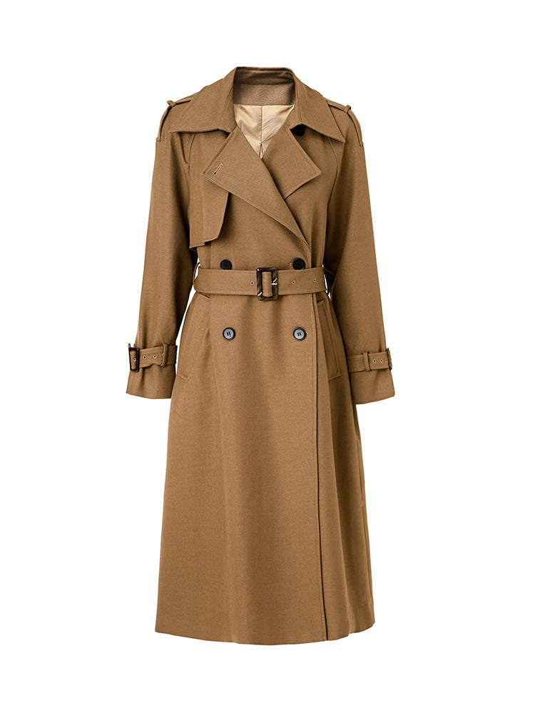 Double-Breasted Belted Mid-Length Petite Women's Trench Coat