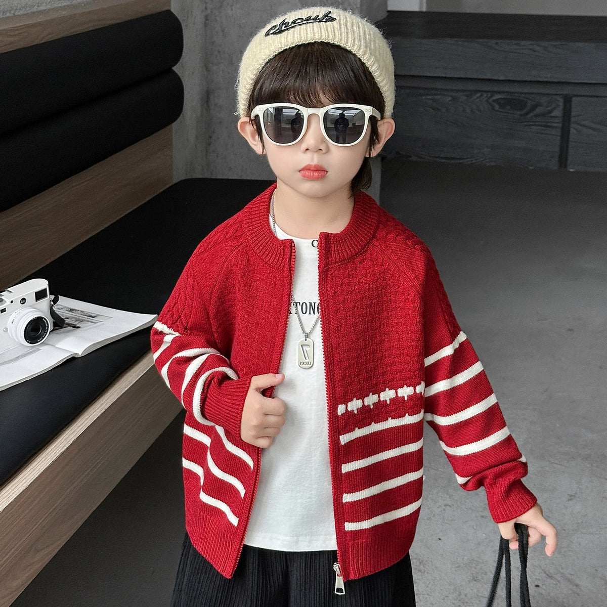 Kids Boys Thick Knit Cardigan Jacket Winter Warm Sweater