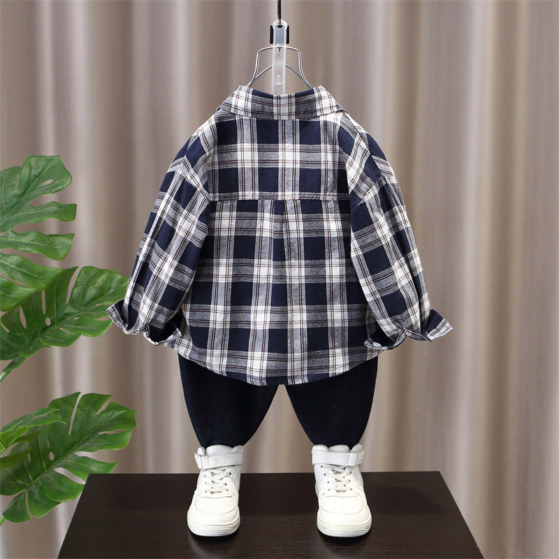 Trendy Plaid Long Sleeve Collared Boys Shirt