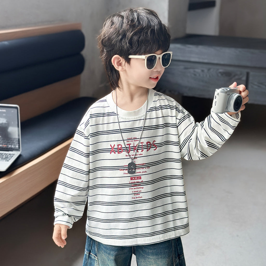 Boys Striped Long Sleeve T-Shirt Casual Versatile Lightweight Top
