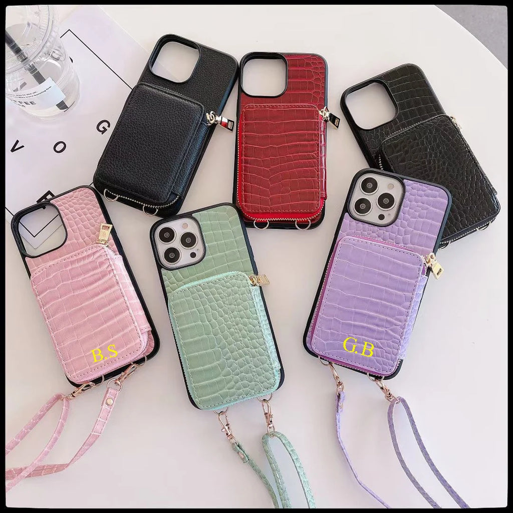 Luxury Leather Wallet Crossbody Lanyard Soft Phone Case Back Hard Cover