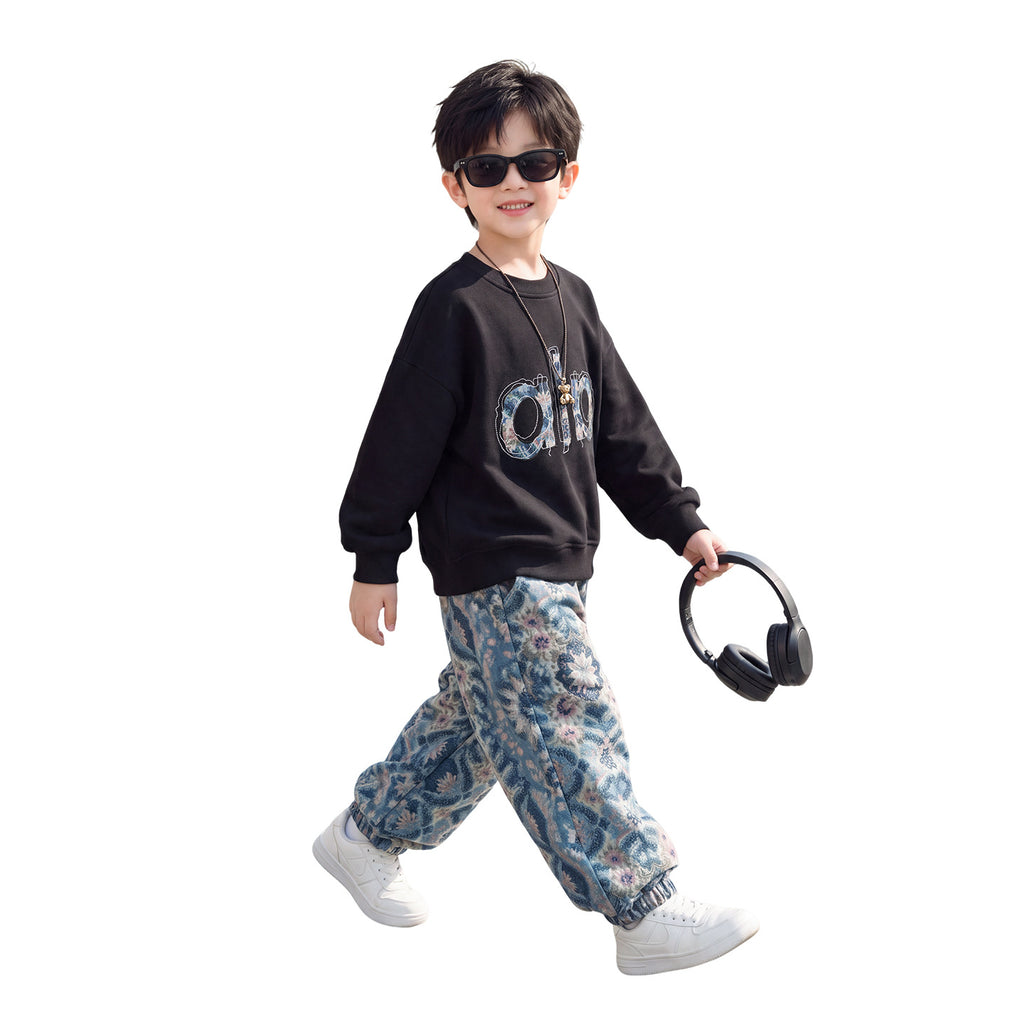 Boys Spring Autumn Casual Sportswear Hoodie Two-Piece Set
